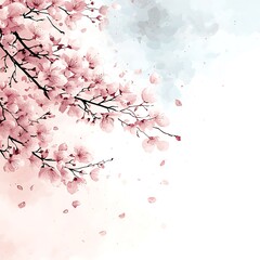 Delicate Pink Cherry Blossoms in Full Bloom A Watercolor Illustration.