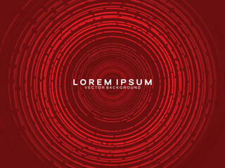 Abstract red glowing geometric lines on dark red background. Modern shiny red circle lines pattern. Futuristic technology concept, perfect for covers, posters, banners, brochures, websites, etc.	