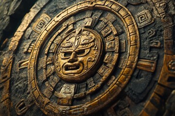 Obraz premium Ancient Mayan Symbols: Closeup of Temple Icons Carved in Stone, Capturing Belize's Rich Civilisation and Cultural History