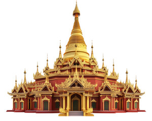 Fototapeta premium grand Burmese style pagoda featuring ornate golden dome and intricate architectural details, showcasing cultural heritage and artistry
