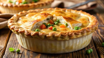Close-up of a delicious chicken pot pie with flaky pastry crust, dinner, homemade pie,  dinner