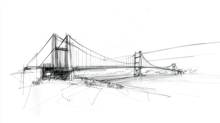 Artistic Illustration of Golden Gate Span: Hand-Drawn Architectural Sketch of San Francisco's Iconic Bay Bridge
