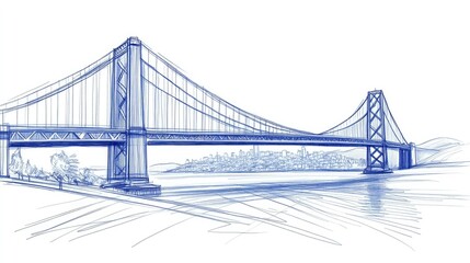 Fototapeta premium Artistic Representation of Golden Gate Bridge: Hand-Drawn Architectural Illustration of San Francisco, California