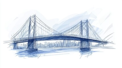 Fototapeta premium Artistic Representation of the Iconic Golden Gate Bridge in San Francisco: Hand-drawn Architectural Sketch on White Background