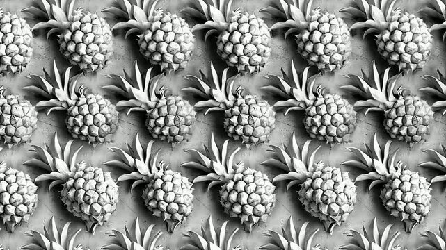 Seamless black and white pineapple pattern with a vintage style.