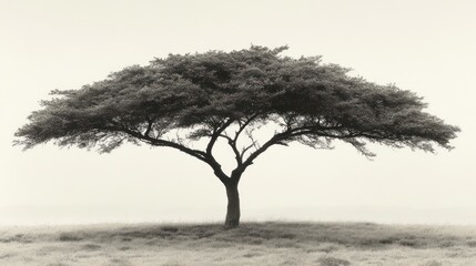 Fototapeta premium Single tree in fog, monochrome.