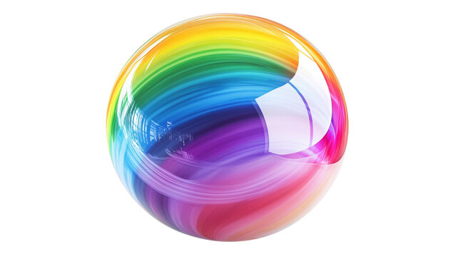 Rainbow sphere rotating showing colorful swirls on transparent background
