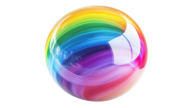 Rainbow sphere rotating showing colorful swirls on transparent background