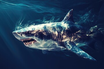 Fototapeta premium Innovative Representation of a Fearsome Shark in Abstract Design, Capturing the Essence of the Ocean's Predatory Spirit