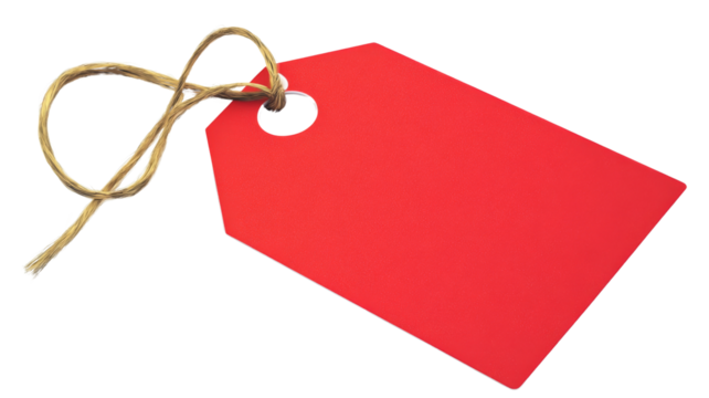 Red label with string on transparent background representing retail and shopping