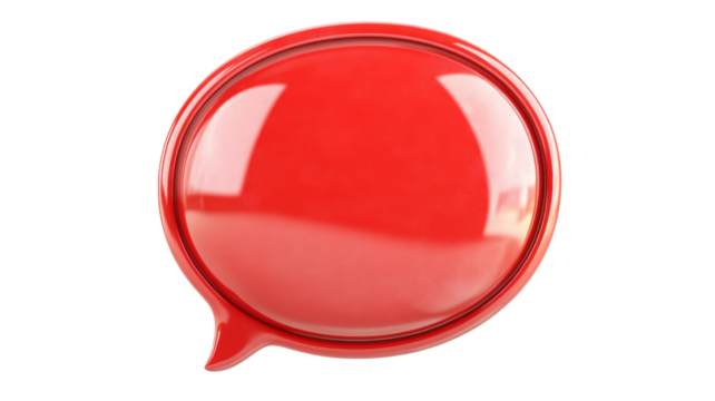 Glossy red speech bubble floating on transparent background - Powered by Adobe
