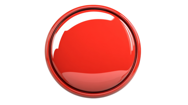 Shiny red button on transparent background representing interface element - Powered by Adobe