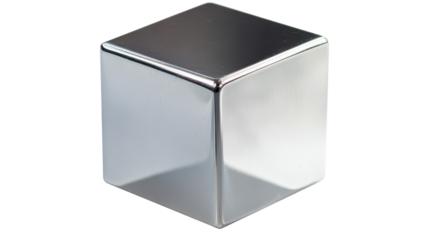 Chrome cube rotating on transparent background: perfect for compositing