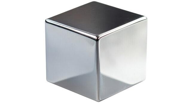 Chrome cube rotating on transparent background: perfect for compositing