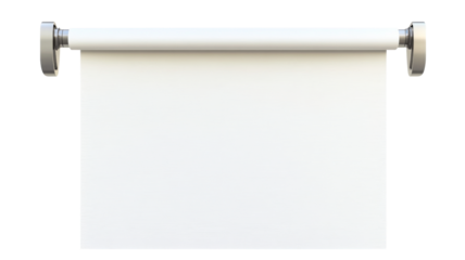 White blank paper scroll hanging on metal rollers with transparent background