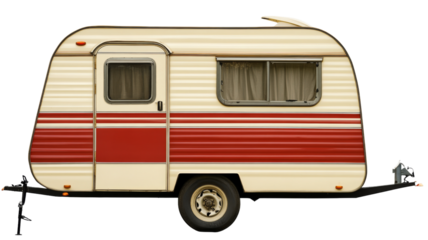 Vintage caravan isolated on transparent background representing travel and freedom