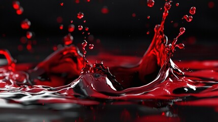 High-contrast red and black liquid splashes creating a bold visual impact