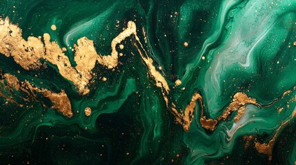 Lush emerald green and rich gold liquid art with a luxurious feel