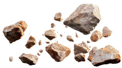 Flying brown rocks with transparent background: perfect for compositing and visual effects