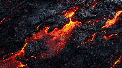 Fototapeta premium Fiery glowing magma effect with molten red and deep charcoal black