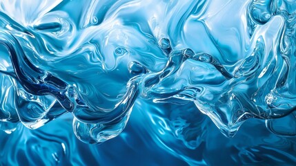 Glassy water-like liquid motion in cool ocean hues