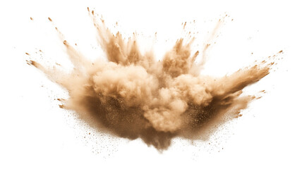 Brown powder exploding creating a big splash on transparent background