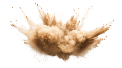 Brown powder exploding creating a big splash on transparent background