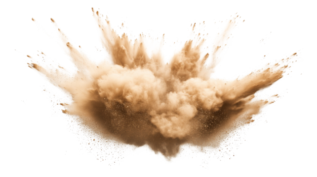 Brown powder exploding creating a big splash on transparent background