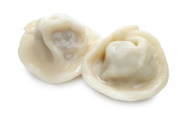 Delicious boiled dumplings (pelmeni) isolated on white