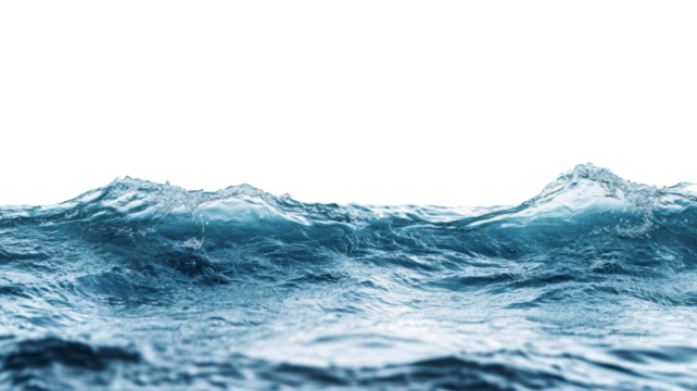 Realistic ocean waves breaking with transparent background