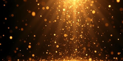 A mesmerizing display of gold dust and confetti fragments falling gracefully in a dark space