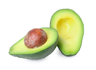 Halves of ripe avocado isolated on white