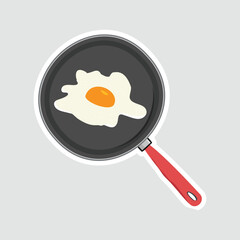 Fried Egg in a Pan Vector Sticker. Cute vector illustration of a fried egg in a frying pan, perfect for food-themed stickers, kitchen decor, and culinary designs