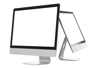 Computer monitor with blank screens isolated on white, collage