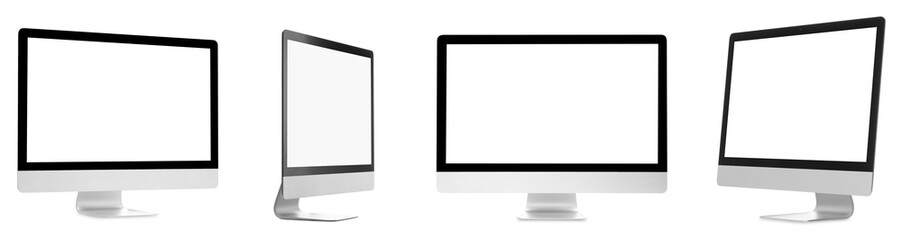 Computer monitor with blank screens isolated on white, collage