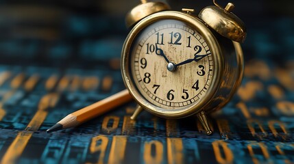 Vintage alarm clock on binary code.
