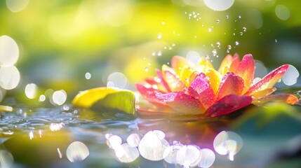 Vibrant water droplet on a floral headpiece, capturing the essence of joy and serenity.