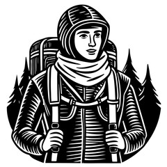 Obraz premium Person wearing hiking gear smiling in the forest