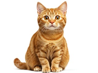 Obraz premium An adorable ginger tabby kitten sits attentively against a pure white background perfect for pet product advertising or websites.