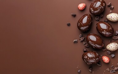 Delicious Chocolate Easter Eggs Brown Background