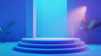Displaying Product on Blue Podium Platform with Modern Minimalist Design