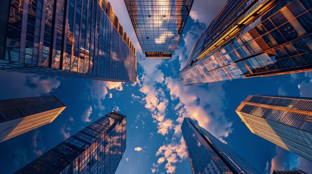 Aerial Cityscape View Depicting Urban Skyscrapers Densely Filled with Architectural Elements and Modern Structures from an Elevated Perspective Offering an Overview of the Crowded Downtown Landscape
