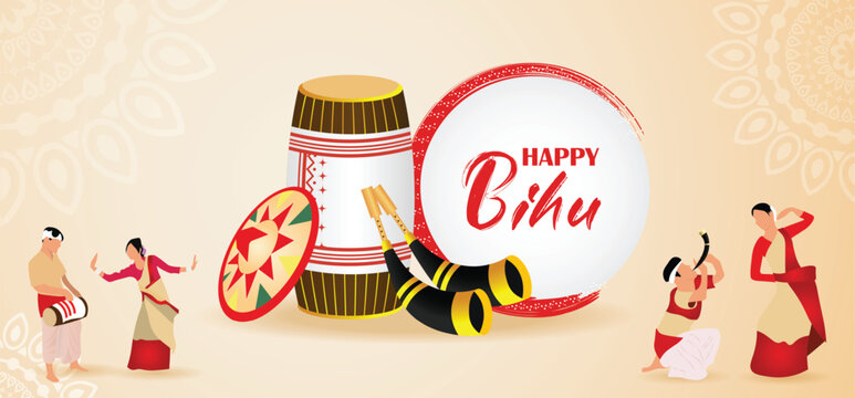 Happy Bihu harvest festival celebrated in Assam vector poster