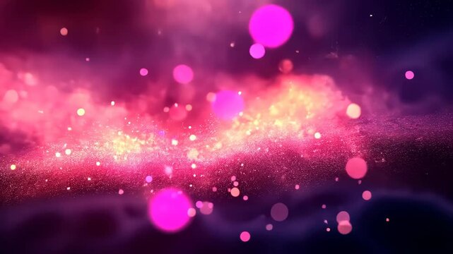 Festive video with pink glitter on a dark background and bokeh effect.