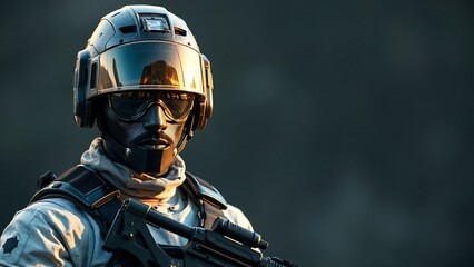 Fototapeta premium futuristic soldier with tech helmet and tactical gear