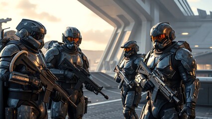Fototapeta premium futuristic soldiers in a sci-fi setting