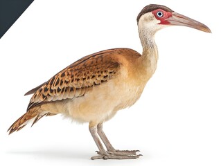 Obraz premium A detailed studio shot depicts a vibrant, tan and brown African shoebill bird standing against a pure white background.