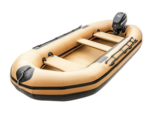 small inflatable dinghy with motor, designed for lightweight and easy transport. Ideal for recreational activities on water, offering stability and convenience