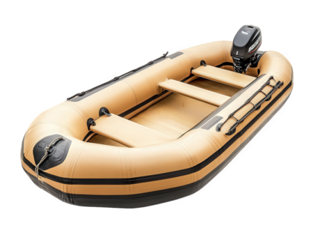 small inflatable dinghy with motor, designed for lightweight and easy transport. Ideal for recreational activities on water, offering stability and convenience