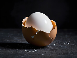 Emerging Egg: An egg peeks out from its cracked shell, symbolizing birth, growth, and new beginnings in a macro-photographic marvel, the smooth.